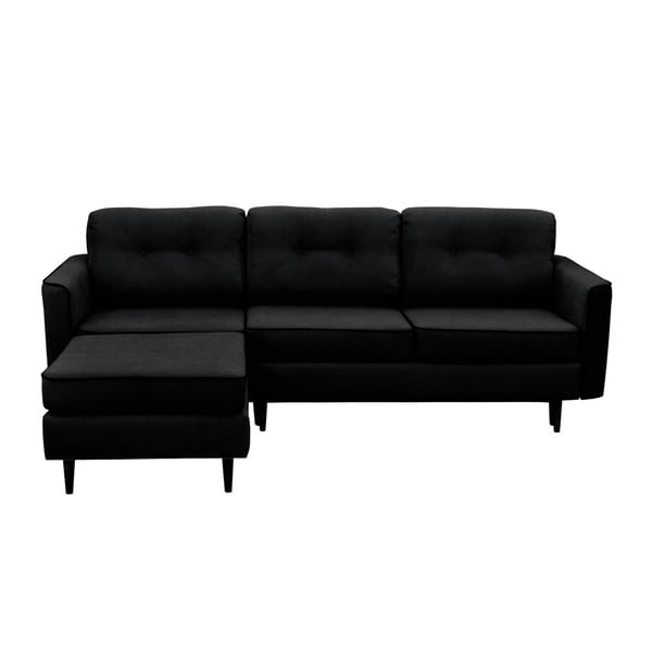 Juoda sofa-lova su juodomis kojomis Mazzini Sofos Dragonfly, kairysis kampas