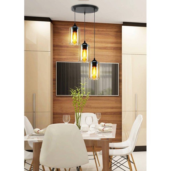 Juodas pakabinamas šviestuvas su stikliniu gaubtu Bistro - Candellux Lighting-image-2