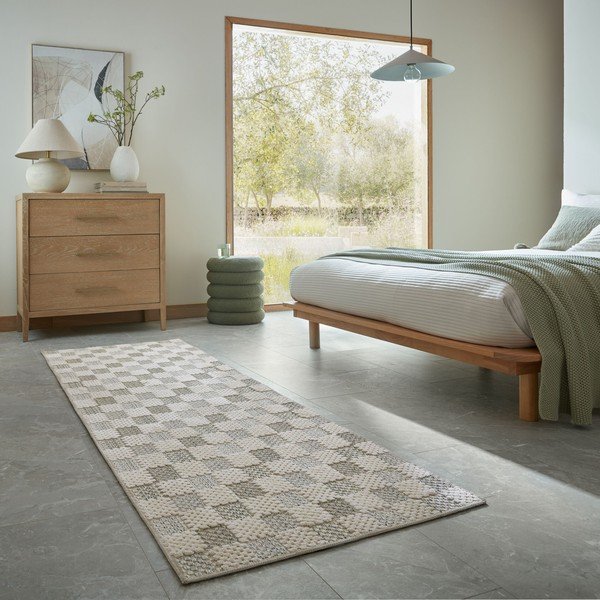 Skalbiamas žalios spalvos iš medvilnės mišinio kilimas 80x230 cm Muted Checkerboard – Flair Rugs-image-1