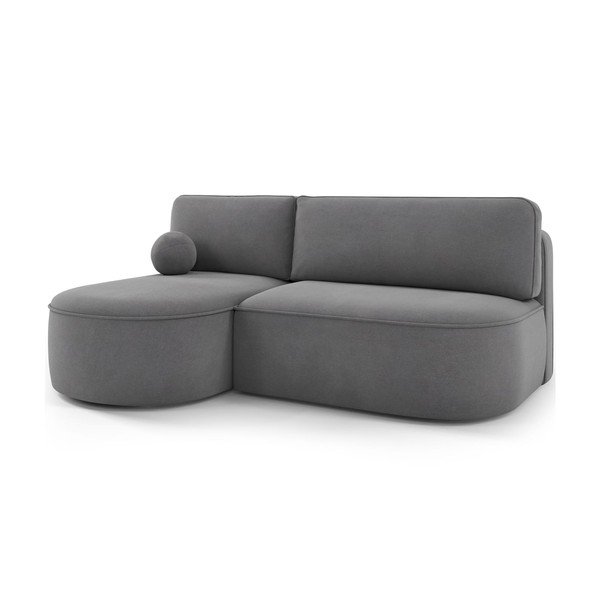 Pilkos spalvos sulankstoma/su sandėliavimo vieta kampinė sofa iš velveto (su kairiuoju kampu/su gultu) Livosa – ELTAP