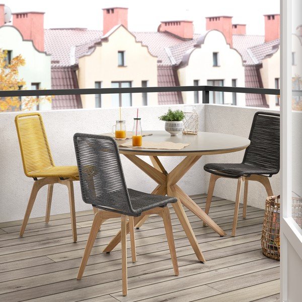 Valgomojo stalas su šviesiai pilku stalviršiu Kave Home Glow, skersmuo 120 cm-image-3