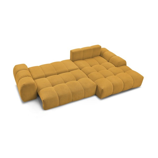 Garstyčių spalvos iš šenilinio audinio sulankstoma/su sandėliavimo vieta kampinė sofa (su dešiniuoju kampu/su gultu) Everest – Bobochic Paris-image-4