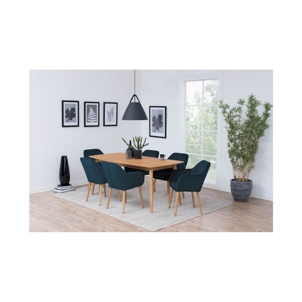 Tamsiai mėlynos spalvos iš audinio valgomojo kėdė su porankiais Emilia – Actona-image-1