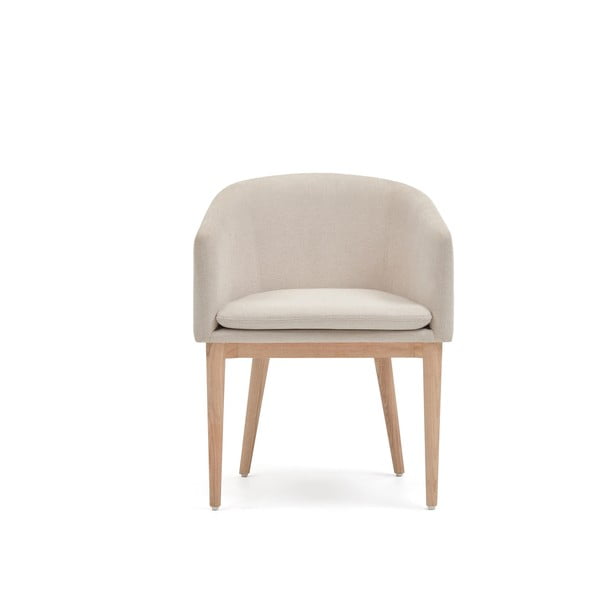 Kreminės spalvos iš audinio valgomojo kėdė su porankiais Harlan – Kave Home-image-4