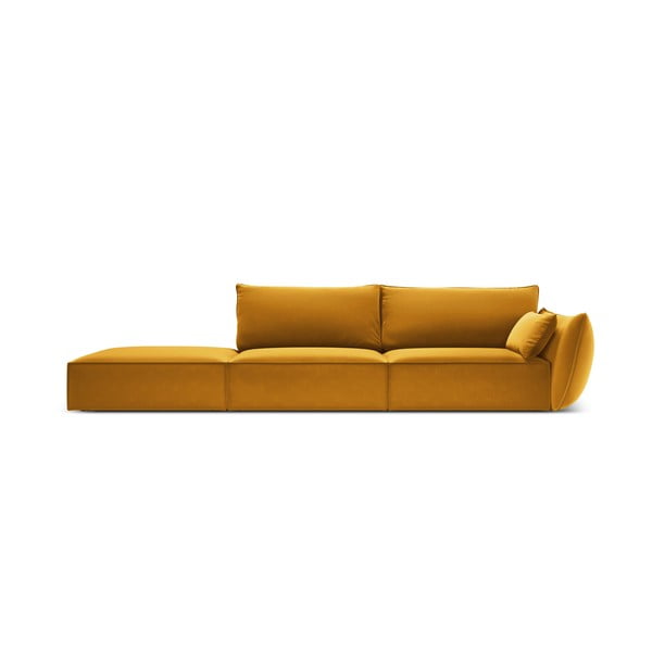 Garstyčių spalvos iš velveto sofa su dešiniuoju kampu 264 cm Vanda – Mazzini Sofas