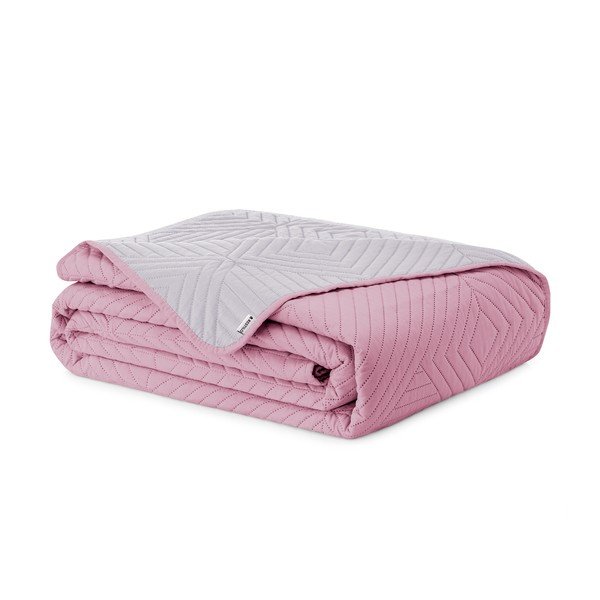 Rožinės spalvos/šviesiai pilkos spalvos iš mikropluošto dygsniuota lovatiesė 240x260 cm Softa – Restilo