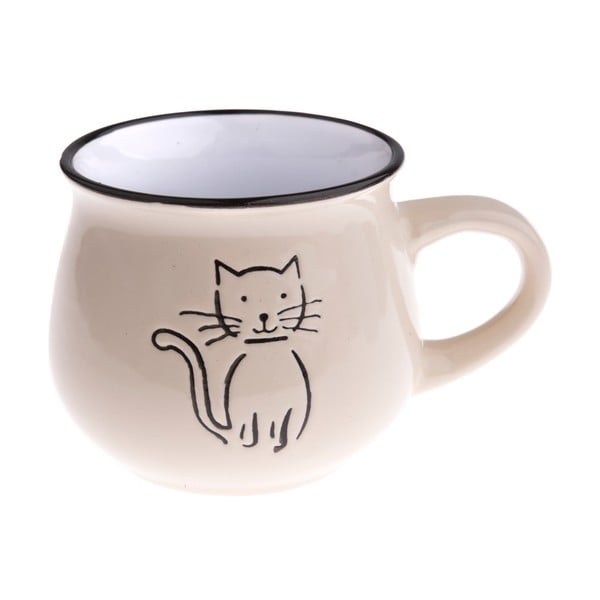 Smėlio spalvos keraminis puodelis su katės Dakls nuotrauka, 0,2 l talpos