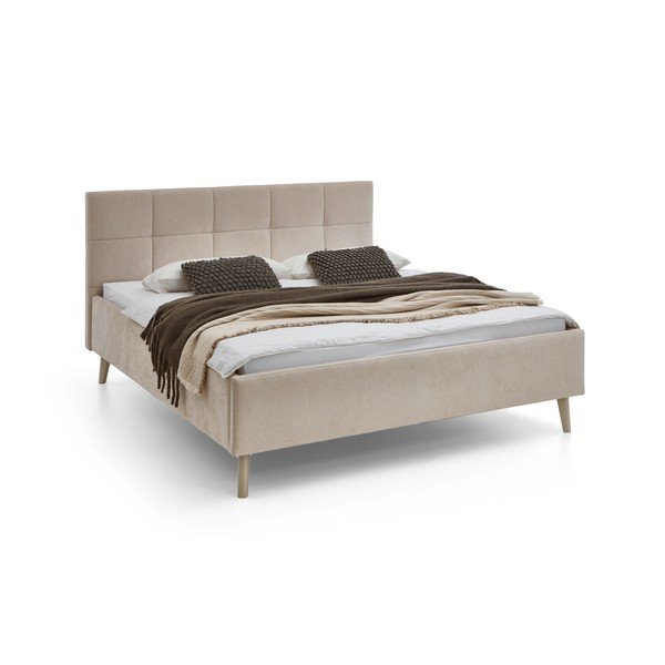 Smėlio spalvos dvigulė lova audiniu dengta su sandėliavimo vieta su lovos grotelėmis 180x200 cm Nova – Meise Möbel