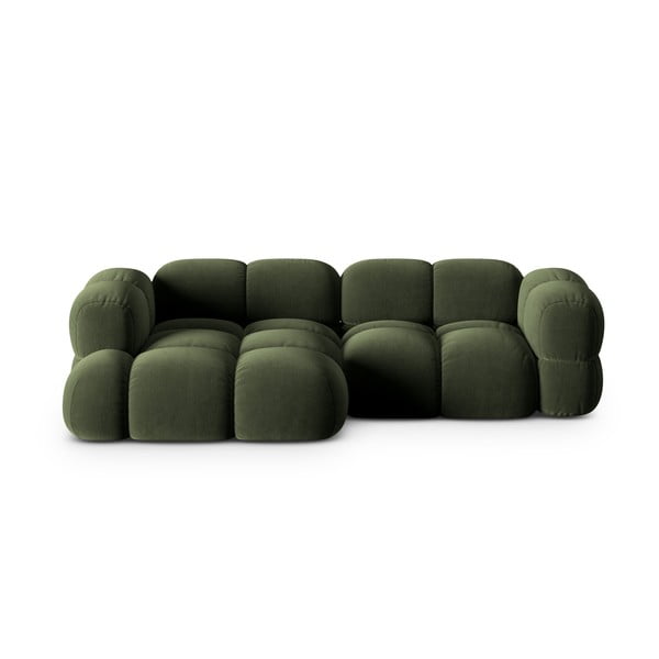Žalios spalvos iš velveto kampinė sofa (su kairiuoju kampu/su gultu) Loretto – Cosmopolitan Design