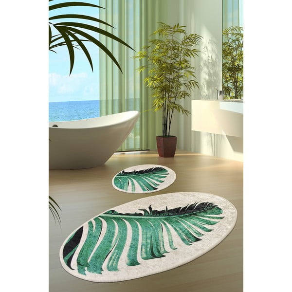 Žalios spalvos/smėlio spalvos vonios kilimėliai 2 vnt. 60x100 cm Floret – Foutastic-image-1