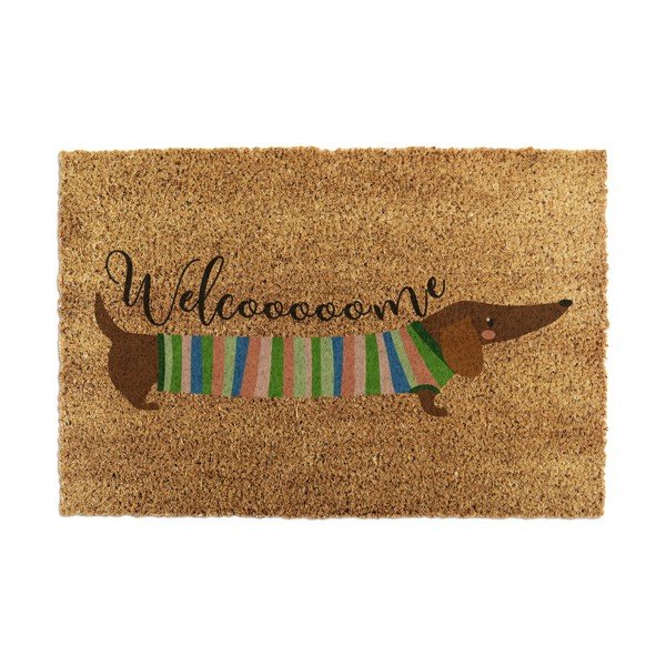 Iš kokoso pluošto grindų kilimėlis 40x60 cm Welcome Sausage Dog – Artsy Doormats