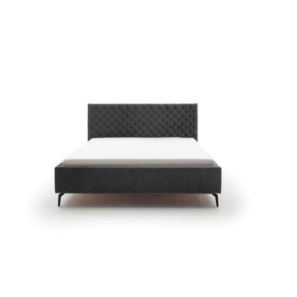 Tamsiai pilkos spalvos dvigulė lova audiniu dengta su sandėliavimo vieta su lovos grotelėmis 160x200 cm La Maison – Meise Möbel-image-2