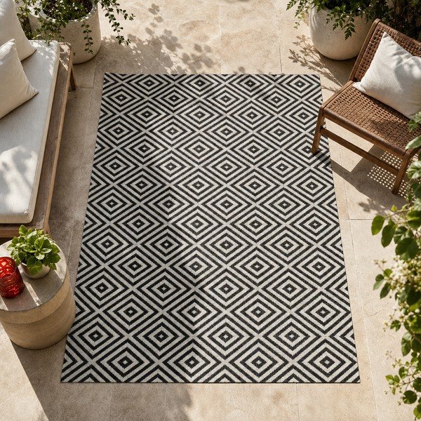 Juodai baltas lauko kilimas NORTHRUGS Karo, 80 x 200 cm-image-1
