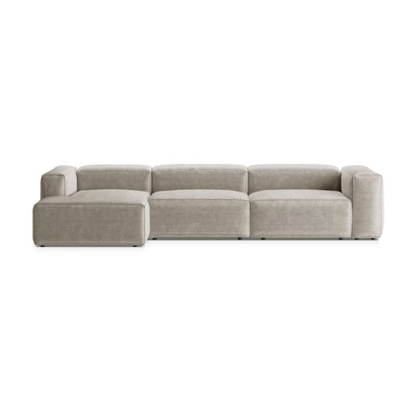Smėlio spalvos iš kordinio velveto kampinė sofa (su kairiuoju kampu/su gultu) Bergamo – Cosmopolitan Design