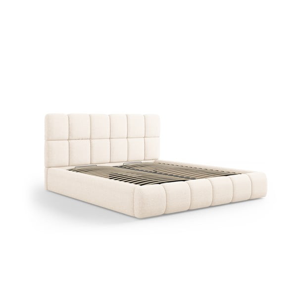 Dvigulė lova smėlio spalvos audiniu dengta su sandėliavimo vieta su lovos grotelėmis 200x200 cm Bellis – Micadoni Home