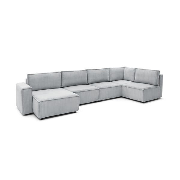 Kampinė sofa šviesiai pilkos spalvos iš kordinio velveto (su dešiniuoju kampu/„U“ formos) Nihad modular – Bobochic Paris
