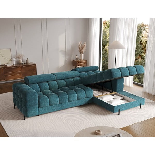 Mėlynos spalvos iš boucle sulankstoma/su sandėliavimo vieta kampinė sofa (su dešiniuoju kampu/su gultu) Felro – ELTAP-image-4