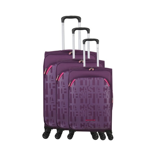 3 violetinės spalvos bagažo ant 4 ratukų rinkinys Lulucastagnette Bellatrice