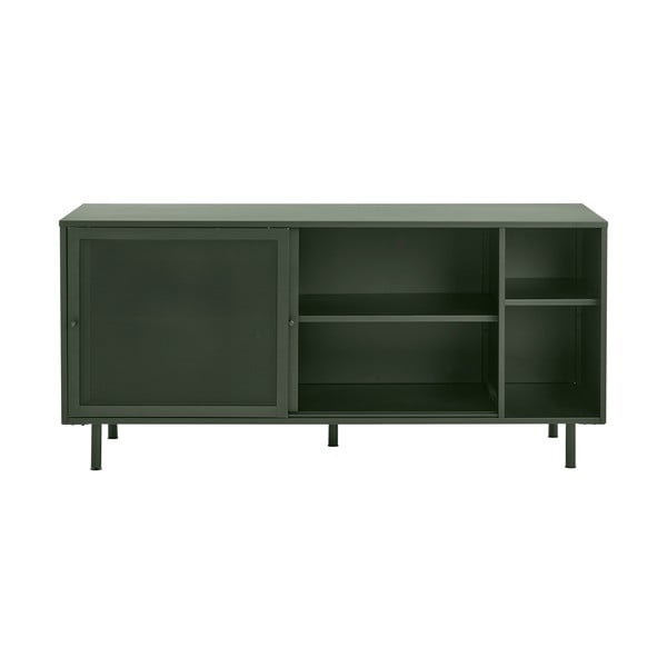 Iš metalo žema šoninė spintelė tamsiai žalios spalvos su stumdomomis durimis 160x75 cm Veep – Unique Furniture-image-1