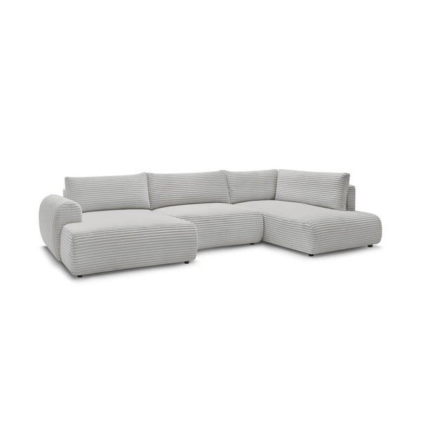 Šviesiai pilkos spalvos sulankstoma/su sandėliavimo vieta kampinė sofa iš kordinio velveto (su dešiniuoju kampu/„U“ formos) Lucien – Bobochic Paris-image-3