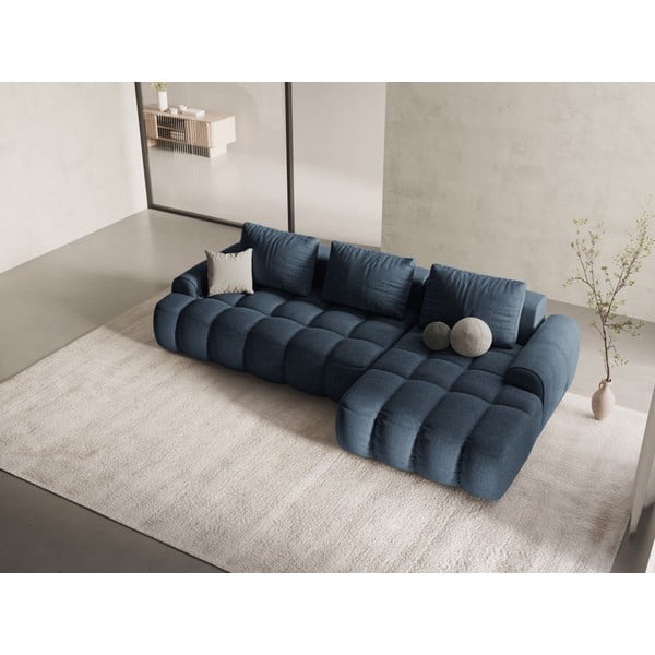 Tamsiai mėlynos spalvos sulankstoma/su sandėliavimo vieta kampinė sofa (su dešiniuoju kampu/su gultu) Linz – Cosmopolitan Design-image-1