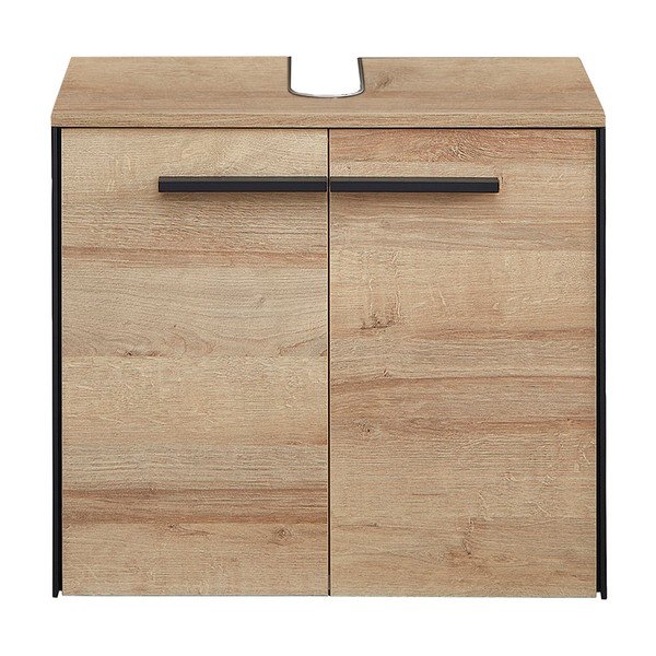 Natūralios spalvos pakabinama spintelė po kriaukle iš ąžuolo 53x60 cm Quickset 395 – Pelipal