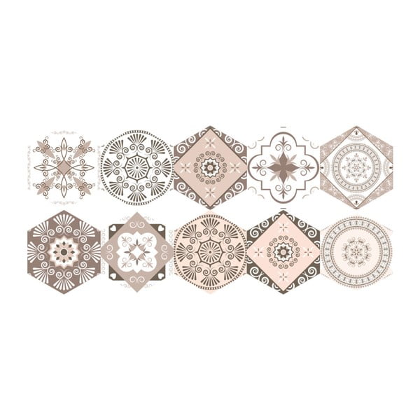 10 atsparių drėgmei grindų lipdukų rinkinys Ambiance Floor Tiles Hexagons Cornalina, 40 x 90 cm