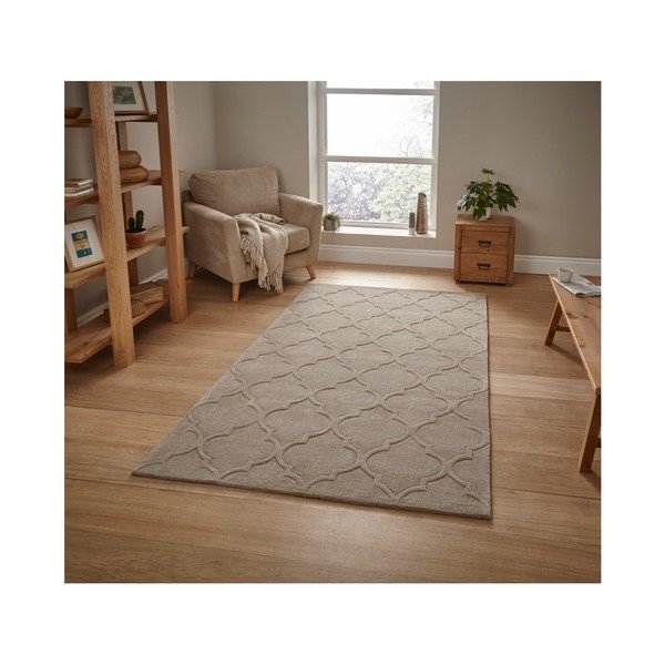 Smėlio spalvos rankomis siūtas kilimas Think Rugs Hong Kong Puro Beige, 150 x 230 cm-image-1