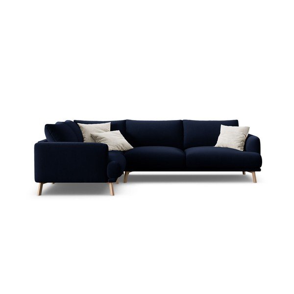 Tamsiai mėlynos spalvos kampinė sofa iš velveto (su kairiuoju kampu/„L“ formos) Naomi – Micadoni 