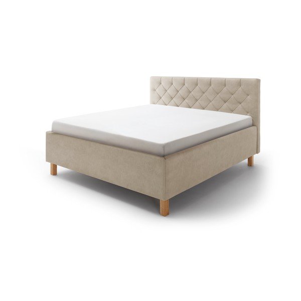 Smėlio spalvos dvigulė lova audiniu dengta su sandėliavimo vieta su lovos grotelėmis 180x200 cm San Remo – Meise Möbel