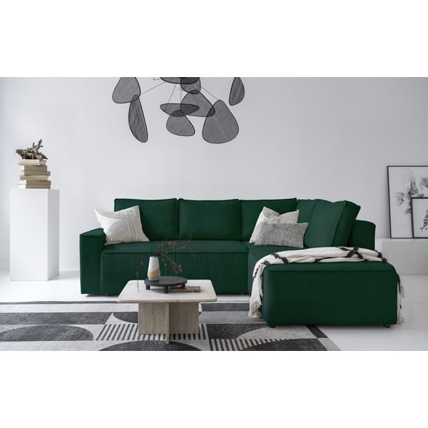 Iš kordinio velveto sulankstoma kampinė sofa tamsiai žalios spalvos (su dešiniuoju kampu) Brave Dave – Miuform-image-1