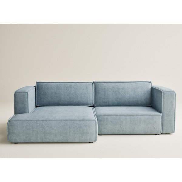 Šviesiai mėlynos spalvos sulankstoma/su sandėliavimo vieta kampinė sofa iš šenilinio audinio (su kairiuoju kampu/su gultu) Velto – Maison de Rêve-image-2