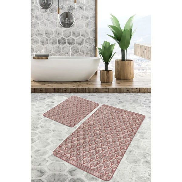 Rudos spalvos iš velveto vonios kilimėliai 2 vnt. 60x100 cm – Mila Home-image-1