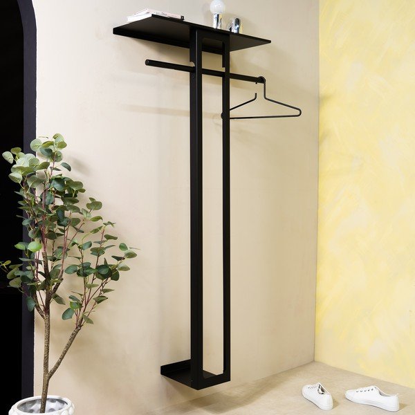 Juodos spalvos iš plieno sieninė lentyna su lentyna 70 cm Luno Large – Spinder Design-image-1