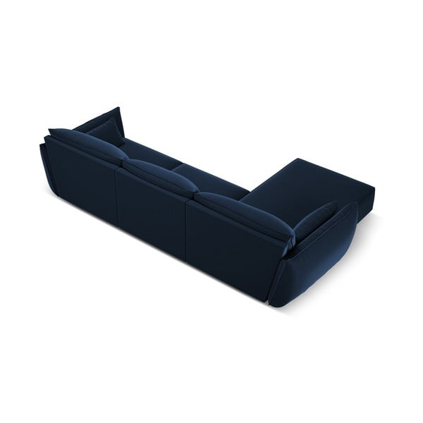 Tamsiai mėlynos spalvos iš velveto kampinė sofa (su kairiuoju kampu/su gultu) Vanda – Mazzini Sofas-image-3