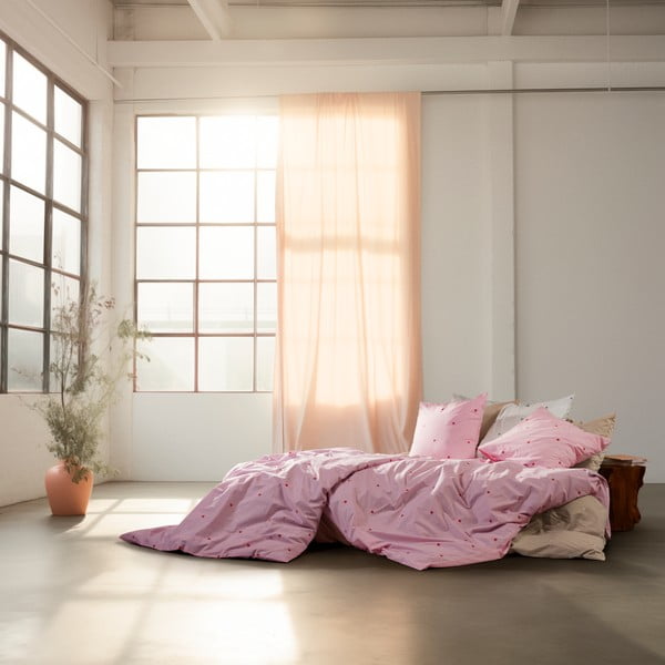 Rožinės spalvos iš medvilninio perkelio viengulė patalynė 140x200 cm Daisy – JUNA-image-4