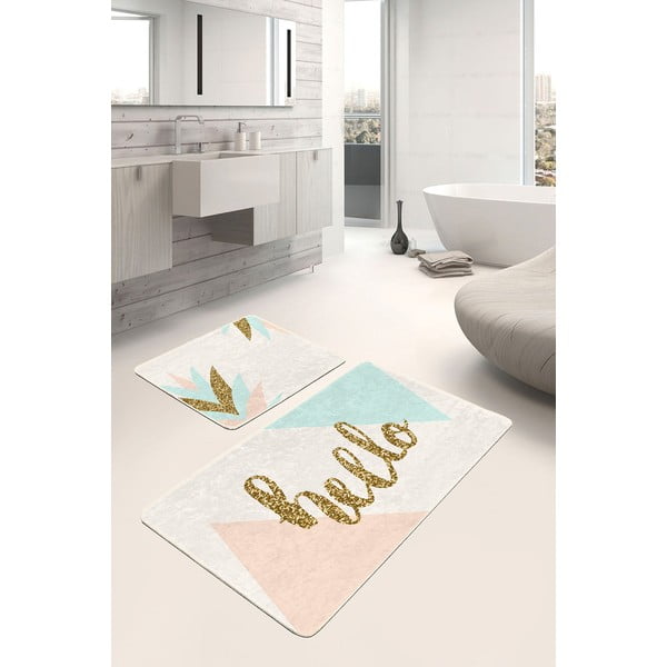 Iš velveto vonios kilimėliai kreminės spalvos/auksinės spalvos 2 vnt. 60x100 cm Hello – Mila Home-image-1