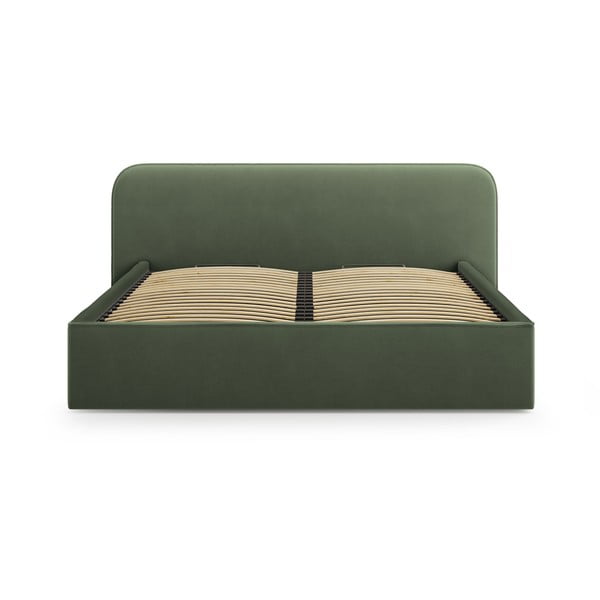 Žalios spalvos dvigulė lova audiniu dengta su sandėliavimo vieta su lovos grotelėmis 160x200 cm Elizabeth – Micadoni -image-3