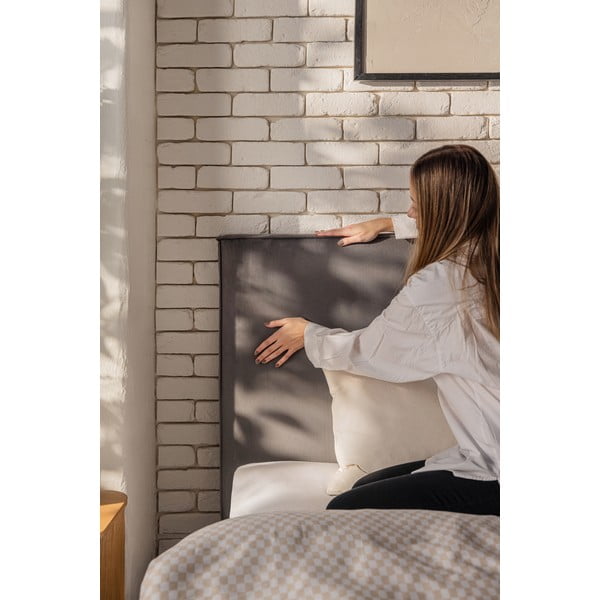 Pilkos spalvos dvigulė lova audiniu dengta su sandėliavimo vieta su grotelėmis 160x200 cm Thessa Bold – Bonami Selection-image-3