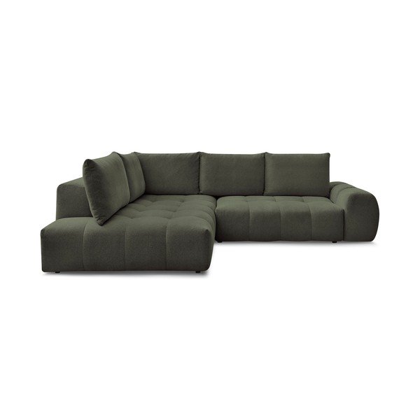 Žalios spalvos iš šenilinio audinio sulankstoma/su sandėliavimo vieta kampinė sofa (su kairiuoju kampu/„L“ formos) Everest – Bobochic Paris