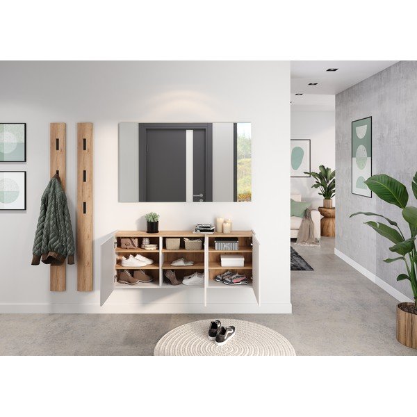 Kreminės spalvos pakabinama spintelė iš ąžuolo 138x52x25 cm Libbiano – Germania-image-4