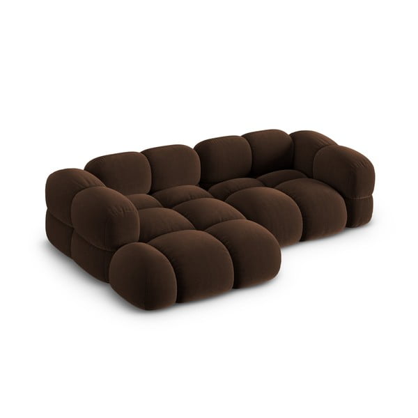 Tamsiai rudos spalvos iš velveto kampinė sofa (su kairiuoju kampu/su gultu) Loretto – Cosmopolitan Design-image-2