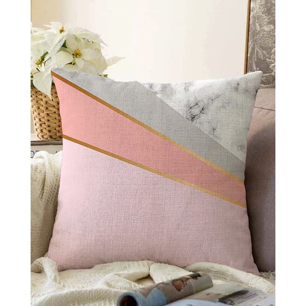 Rožinės ir pilkos spalvos minimalistiniai pagalvių užvalkalai Marble, 55 x 55 cm