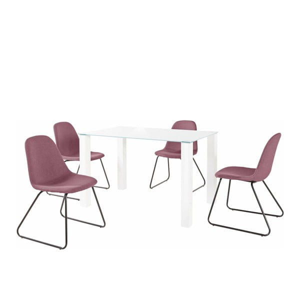 Balto valgomojo stalo ir 4 raudonų valgomojo kėdžių rinkinys "Støraa Dante Colombo