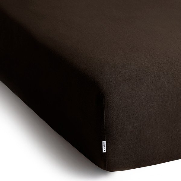 Tamsiai rudos spalvos iš Jersey audinio paklodė su guma 160x200 cm Amber – Restilo-image-2