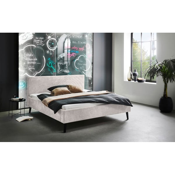 Smėlio spalvos dvigulė lova audiniu dengta be grotelių 180x200 cm Avola – Meise Möbel-image-1