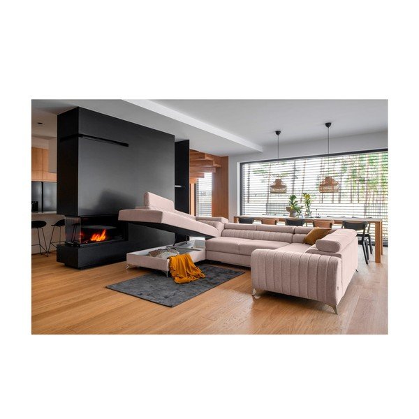 Rožinės spalvos sulankstoma/su sandėliavimo vieta kampinė sofa (su kairiuoju kampu/„U“ formos) Louis – ELTAP-image-2