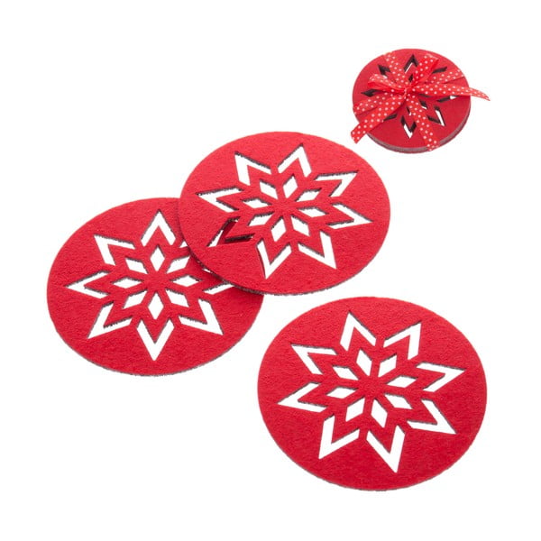 4 raudonos spalvos kalėdinių padėkliukų su snaigėmis rinkinys Unimasa