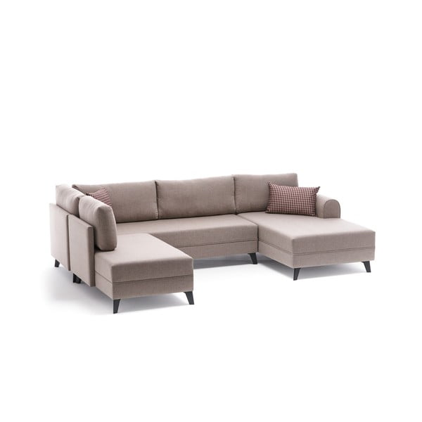 Kampinė sofa smėlio spalvos („U“ formos) Belen – Balcab Home-image-2