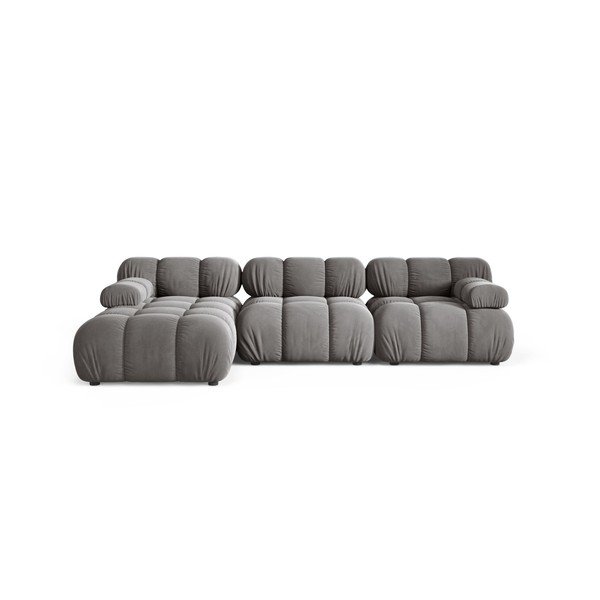 Šviesiai pilkos spalvos modulinė kampinė sofa iš velveto (su kairiuoju kampu/su gultu) – Micadoni 
